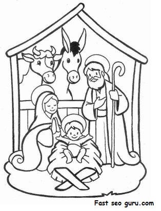 Printable Christmas Jesus in the manger coloring pages
